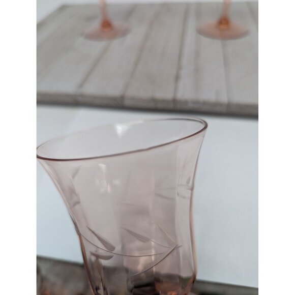 Set of 3 Vintage Tiffin Pink Optic Water Wine Stem Glasses 7 3/8" Depression Gla - Picture 4 of 9
